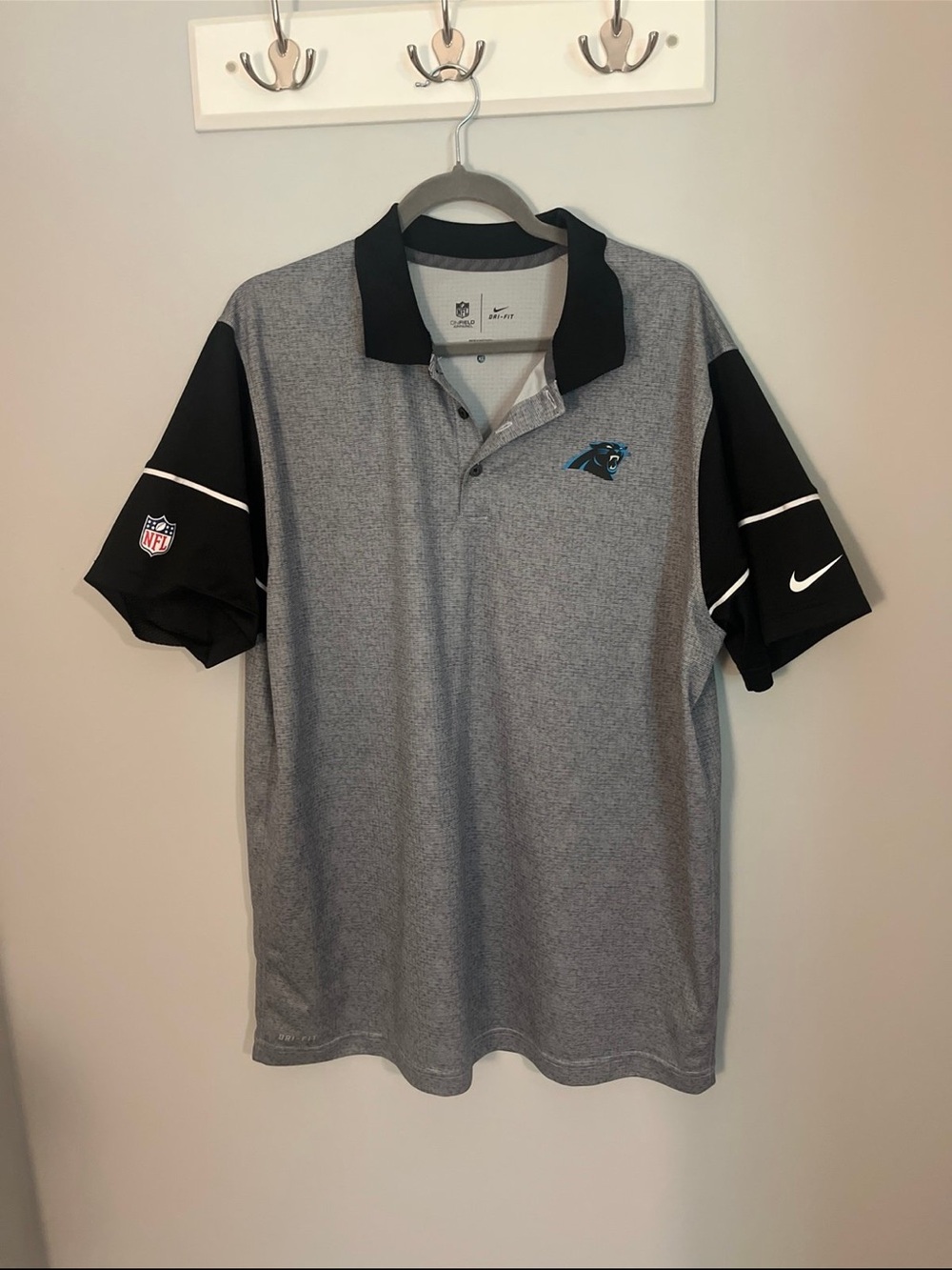 Nike Men’s Carolina Panthers Grey and Black Polo